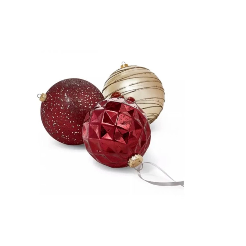 Holiday Lane Evergreen Dreams Set of 3 Large Red / Gold Christmas Ornaments New